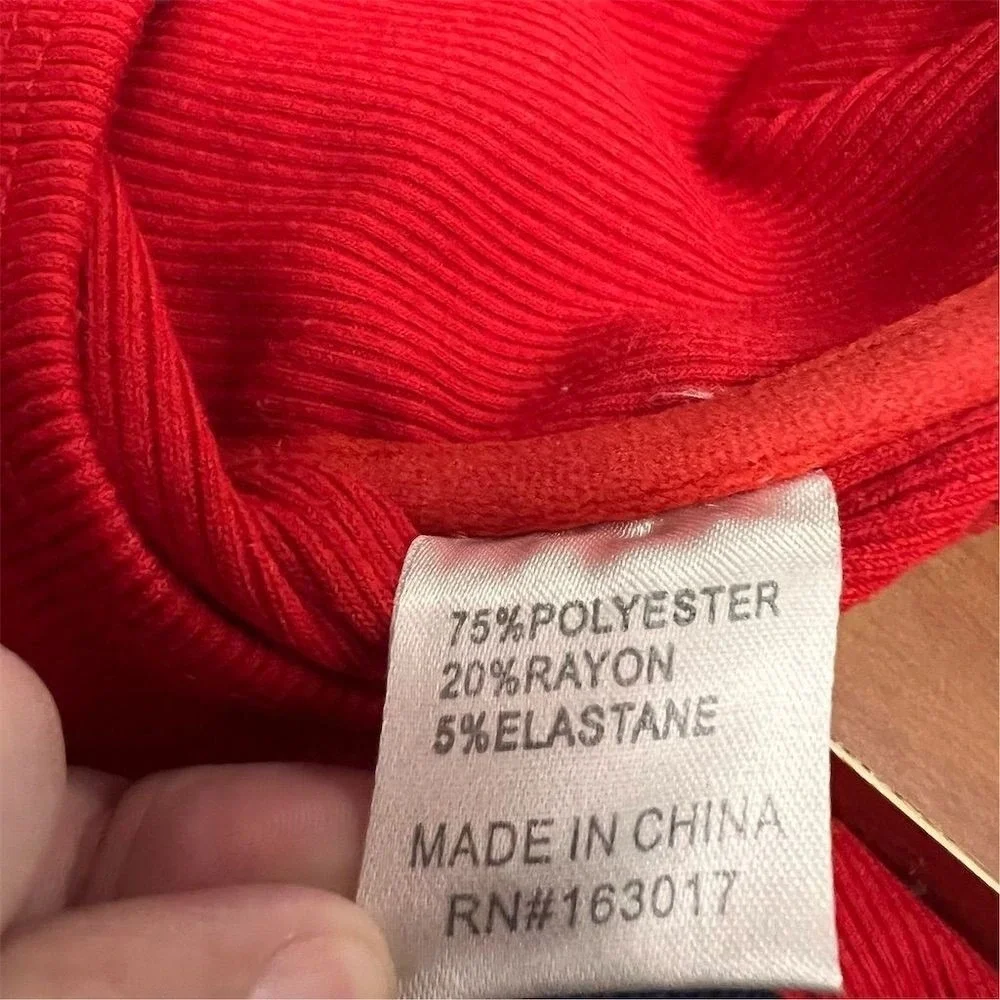 Princess Polly Bustier Crop Top Red Ribbed Long Sleeve Square Neck Size 4 Y2K Sm - Picture 7 of 8